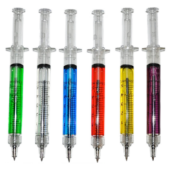 Syringe pens, highlighters, bone pen, retractable badge reel pen